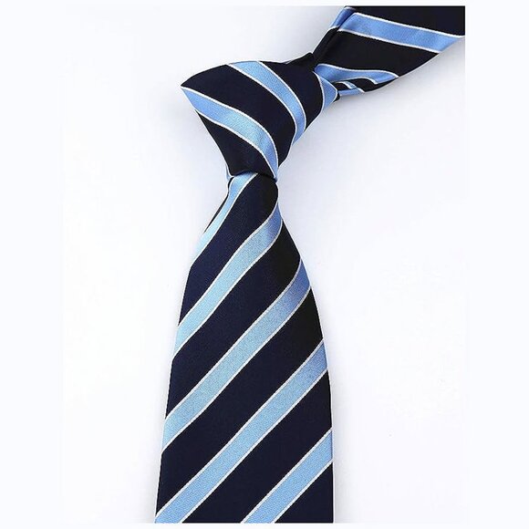 Men's Gingham Check Stripe Ties Pattern Business Blue Navy Stripe - Picture 3 of 3